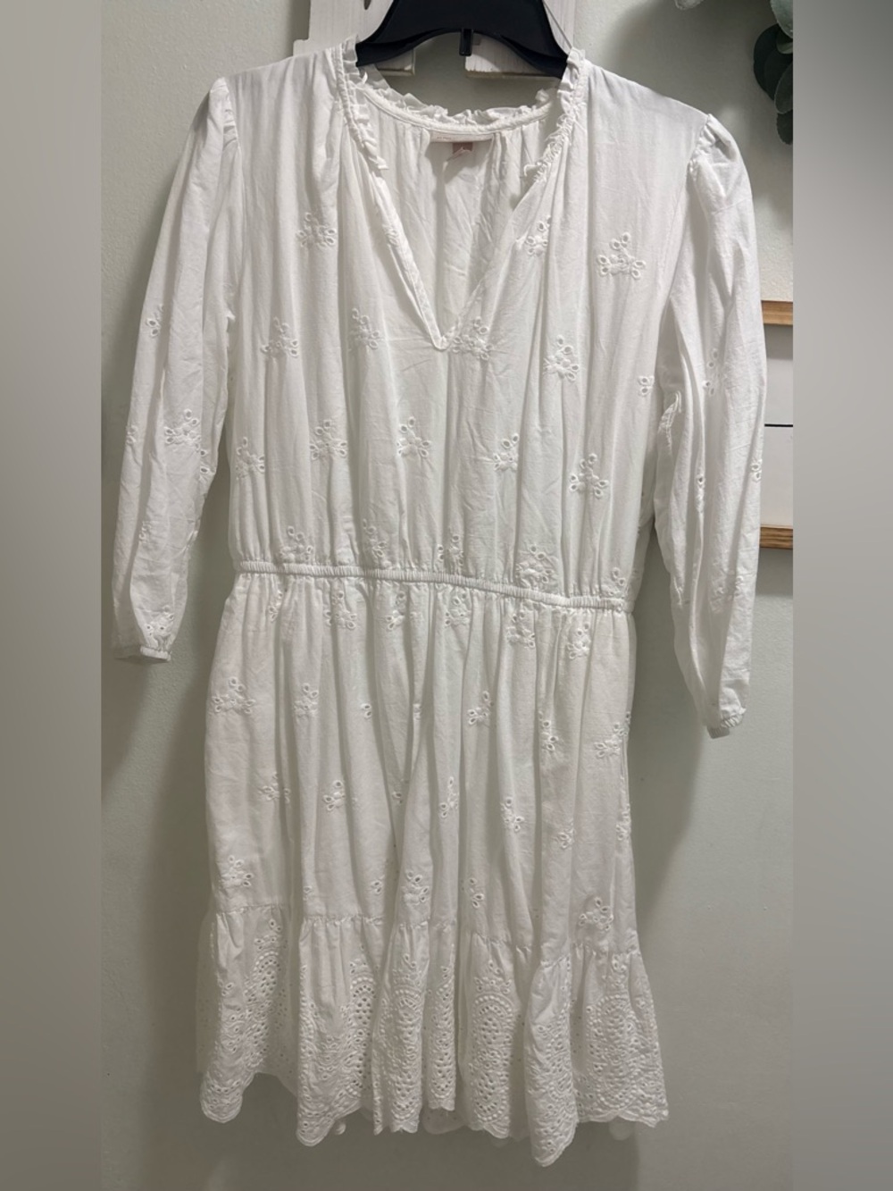 Target White Long Sleeve Eyelet Tiered Dress